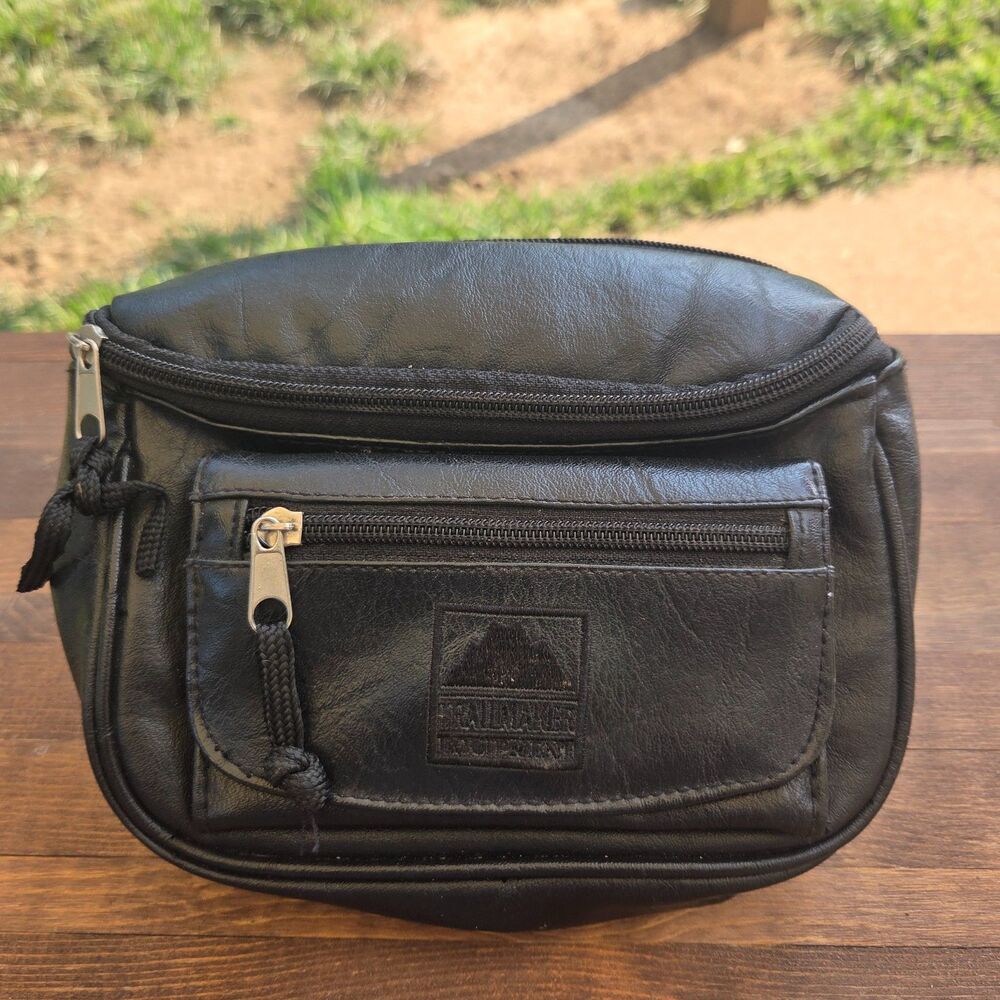 Vintage 90s Trailmaker Faux Leather Fanny Pack Black Belt Bag Waist Pack